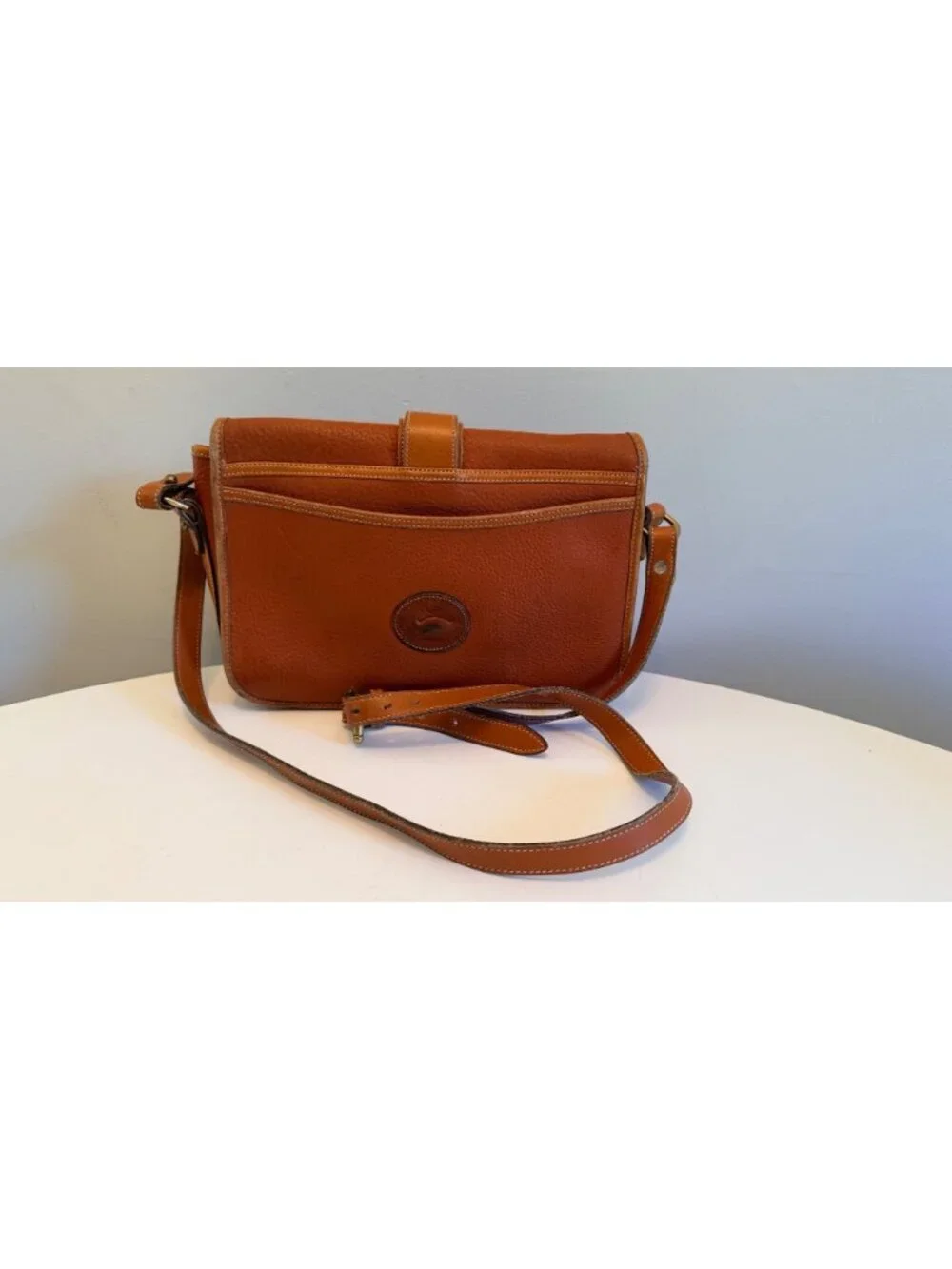 Vintage Dooney & Bourke Equestrian Crossbody Bag in British Tan Pebbled Leather